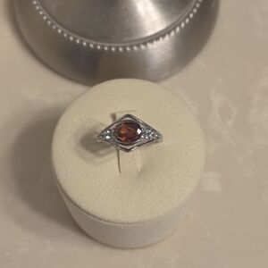Silver CZ and Garnet Ring Size 8